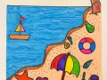 大海和沙滩的画儿童画