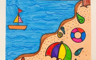 大海和沙滩的画儿童画